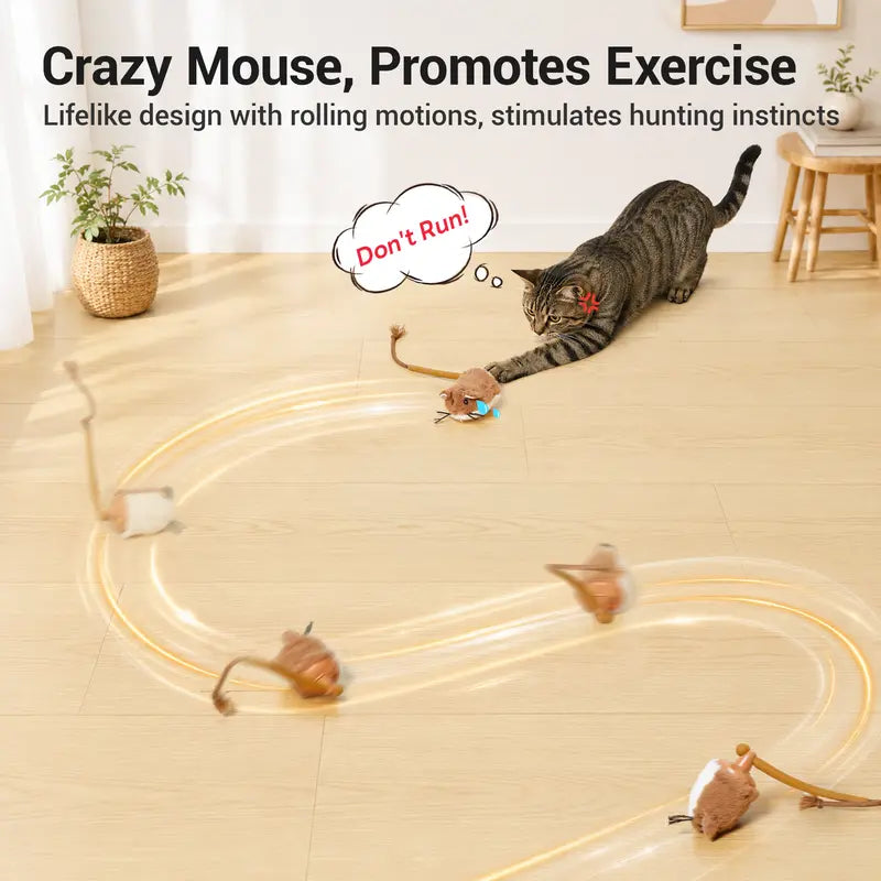 Smart rolling plush mouse cat toy, view 2