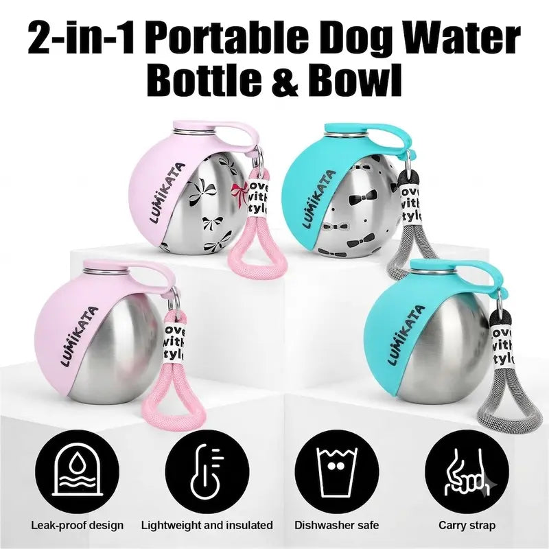2-in-1 dog water bottle with fold-out bowl, view 3