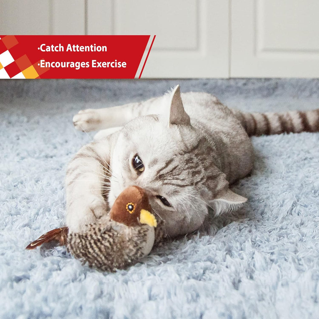 Plush chirping bird cat toy with feather tail, view 7