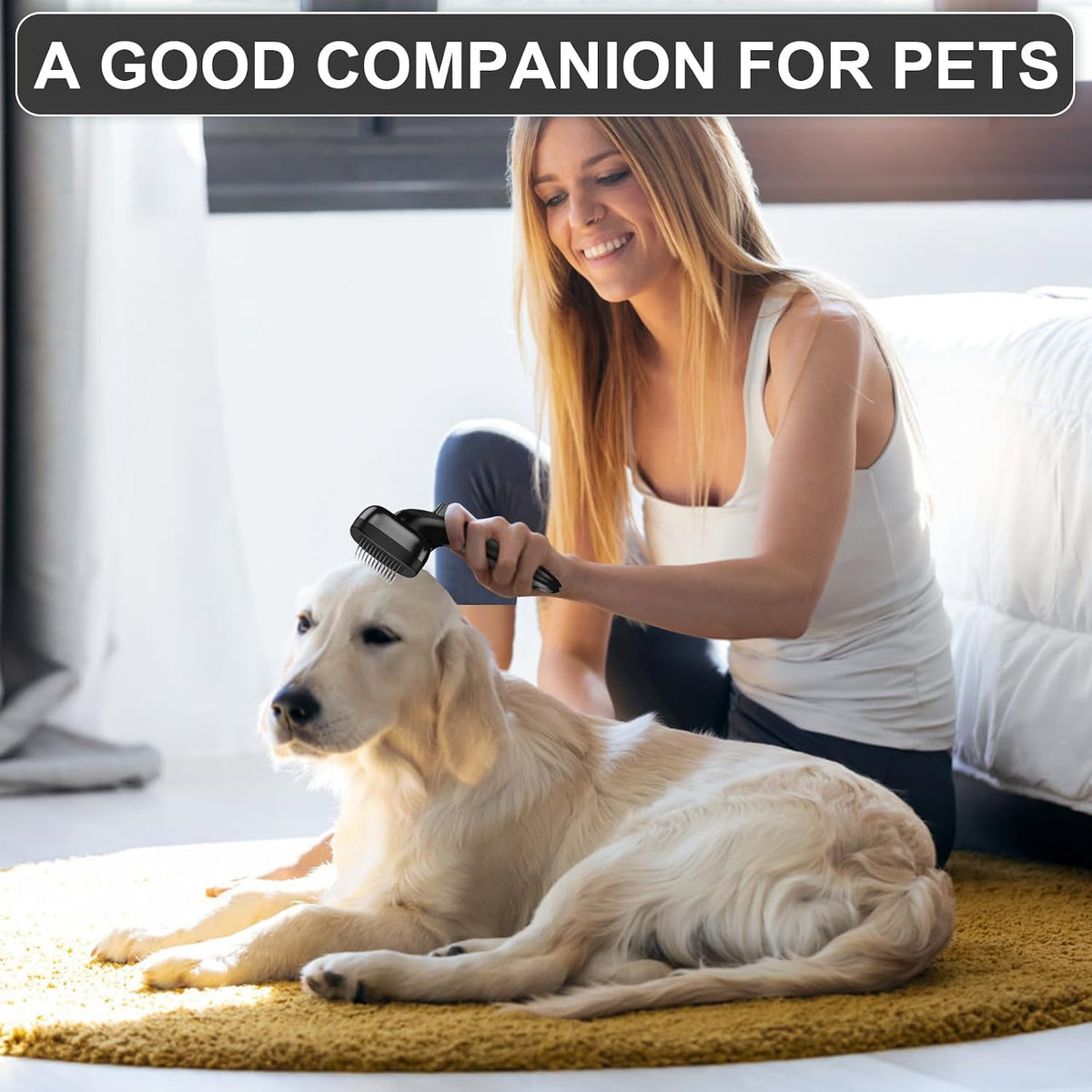Black self-cleaning slicker brush for dogs and cats, view 7