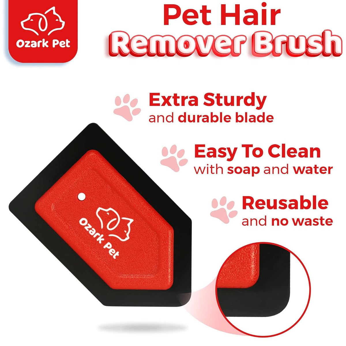 Red rubber-edge pet hair remover detailer, view 2