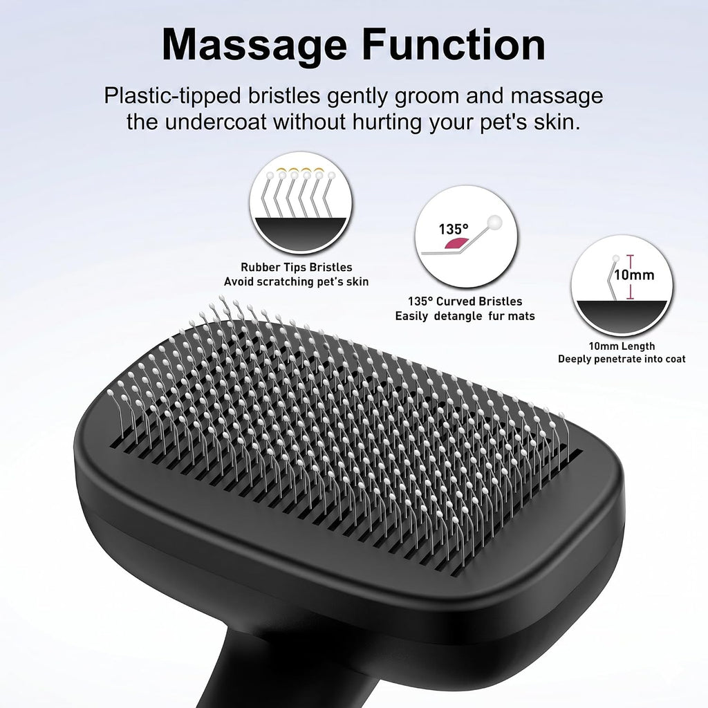 Black self-cleaning slicker brush for dogs and cats, view 2