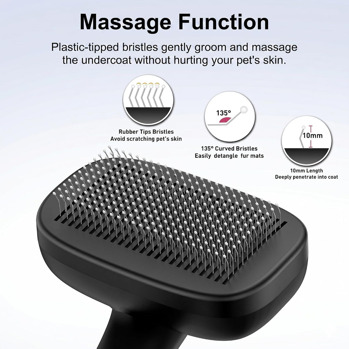 Black self-cleaning slicker brush for dogs and cats, view 2