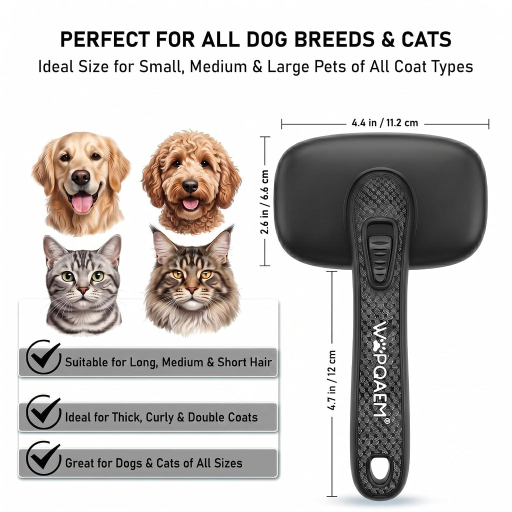 Black self-cleaning slicker brush for dogs and cats, view 5