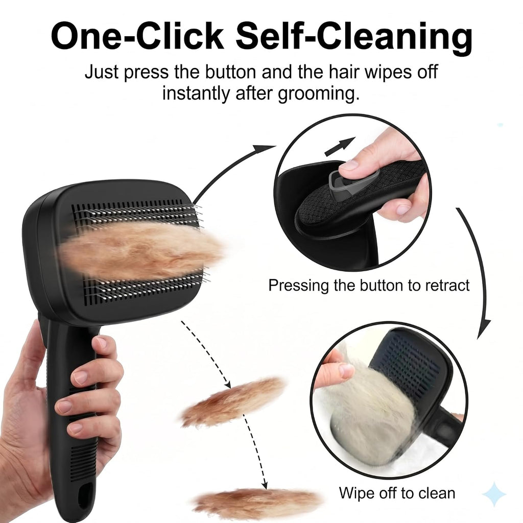 Black self-cleaning slicker brush for dogs and cats, view 3