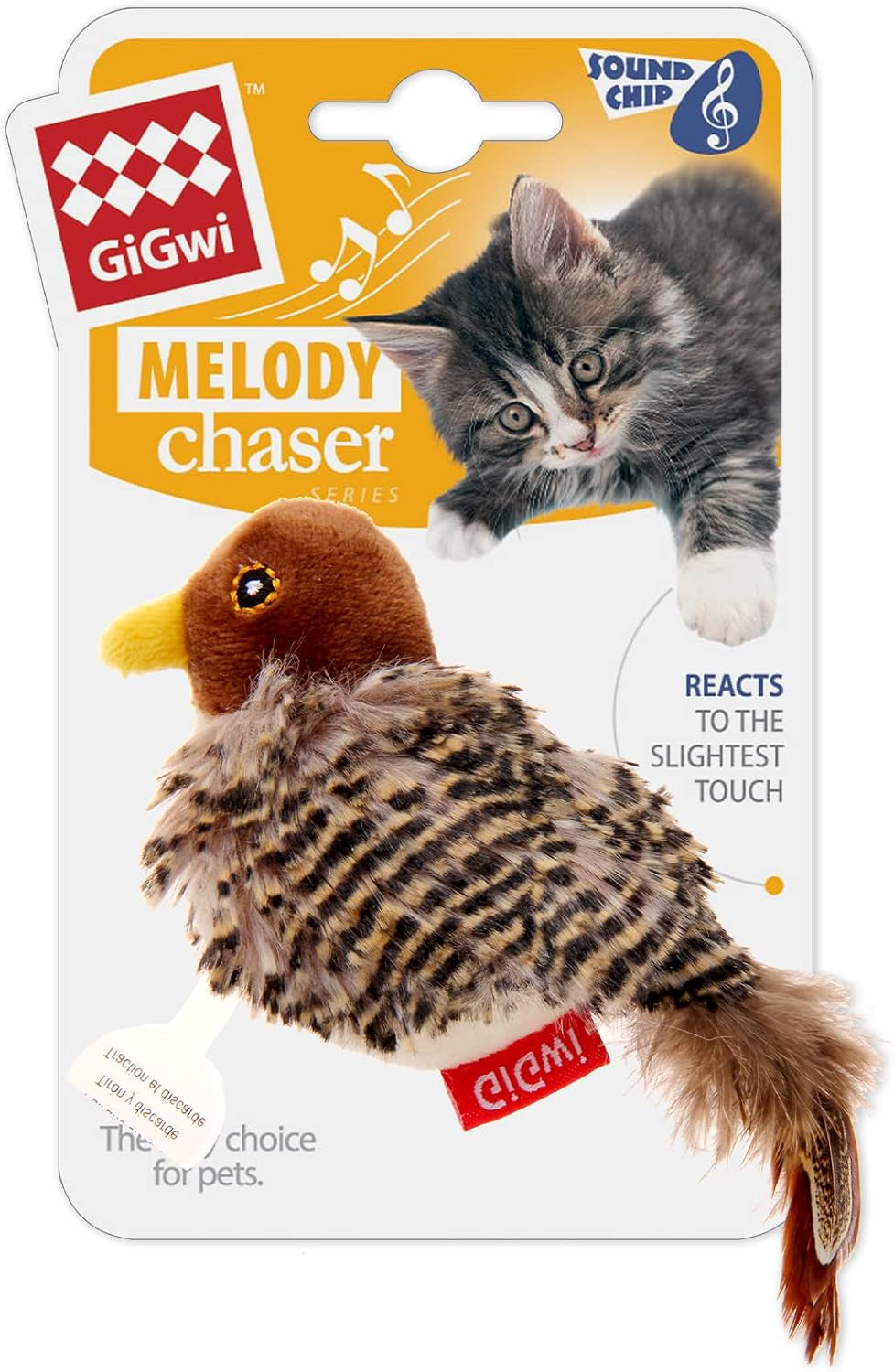 Plush chirping bird cat toy with feather tail, view 8